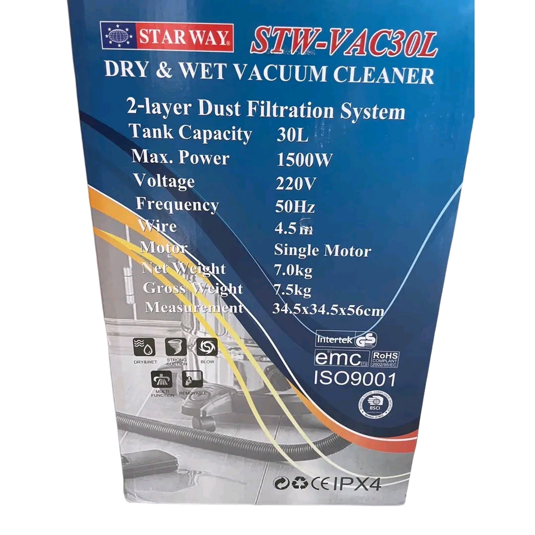 เครื่องดูดฝุ่น 30 ลิตร ยี่ห้อ STARWAY รุ่น STW-VAC30L ดูดเปียก ดูดแห้ง เป่าลม