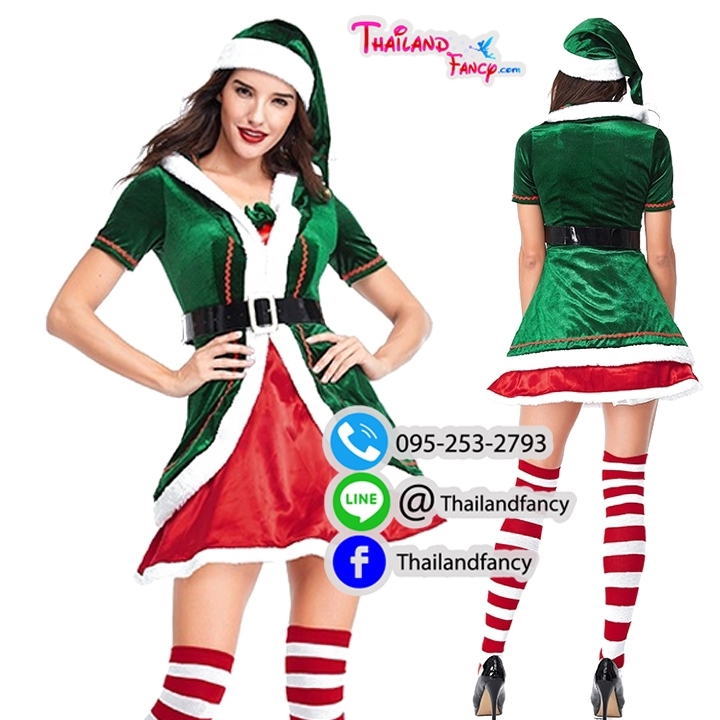 ชุดแฟนซีซานต้าครอส ชุดคอสเพลย์แซนตี้ Santacros Cosplay ชุดคริสต์มาสผู้หญิง ชุดสาวแซนตี้ง ชุดปาร์ตี้ปีใหม่ ชุดซานตี้เดรสสีเขียวแดง