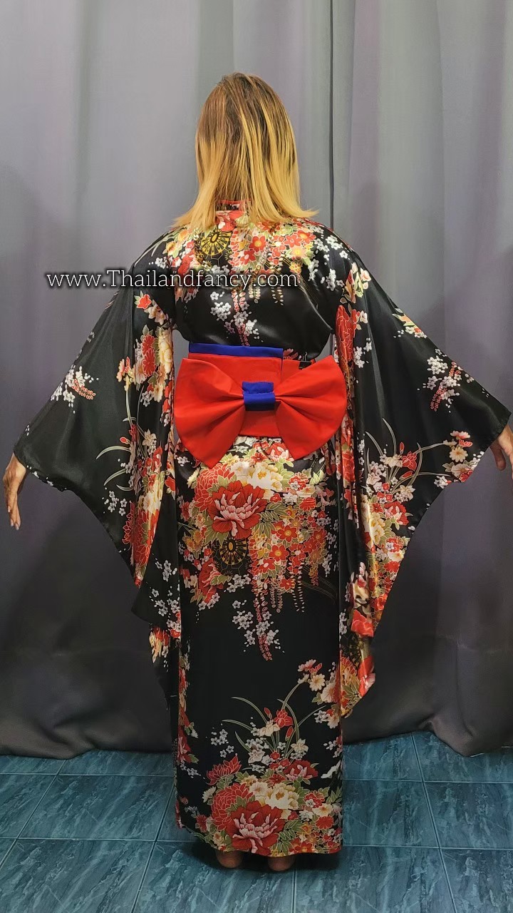 ชุดเช่าแฟนซีผู้หญิง Enma Ai Anime Cosplay ชุดแฟนซีการ์ตูนอะนิเมะญี่ปุ่น Japaness Hell Girl ชุดกิโมโนญี่ปุ่นสีดำลายแดงโอบิแดง