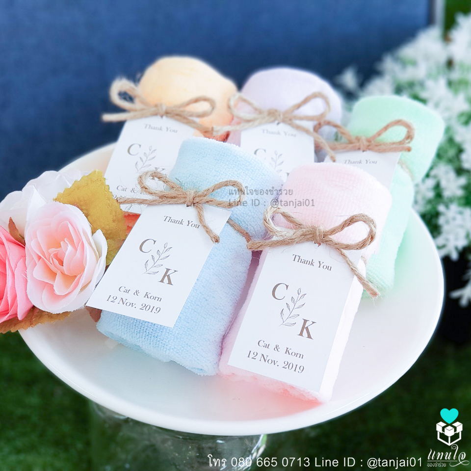 ผ้าหมีเล็ก ของชำร่วยงานแต่งงาน แพ็คเกจผูกเชือกป่าน ป้ายชื่อ สีเขียว ชมพู ม่วง ฟ้า 10