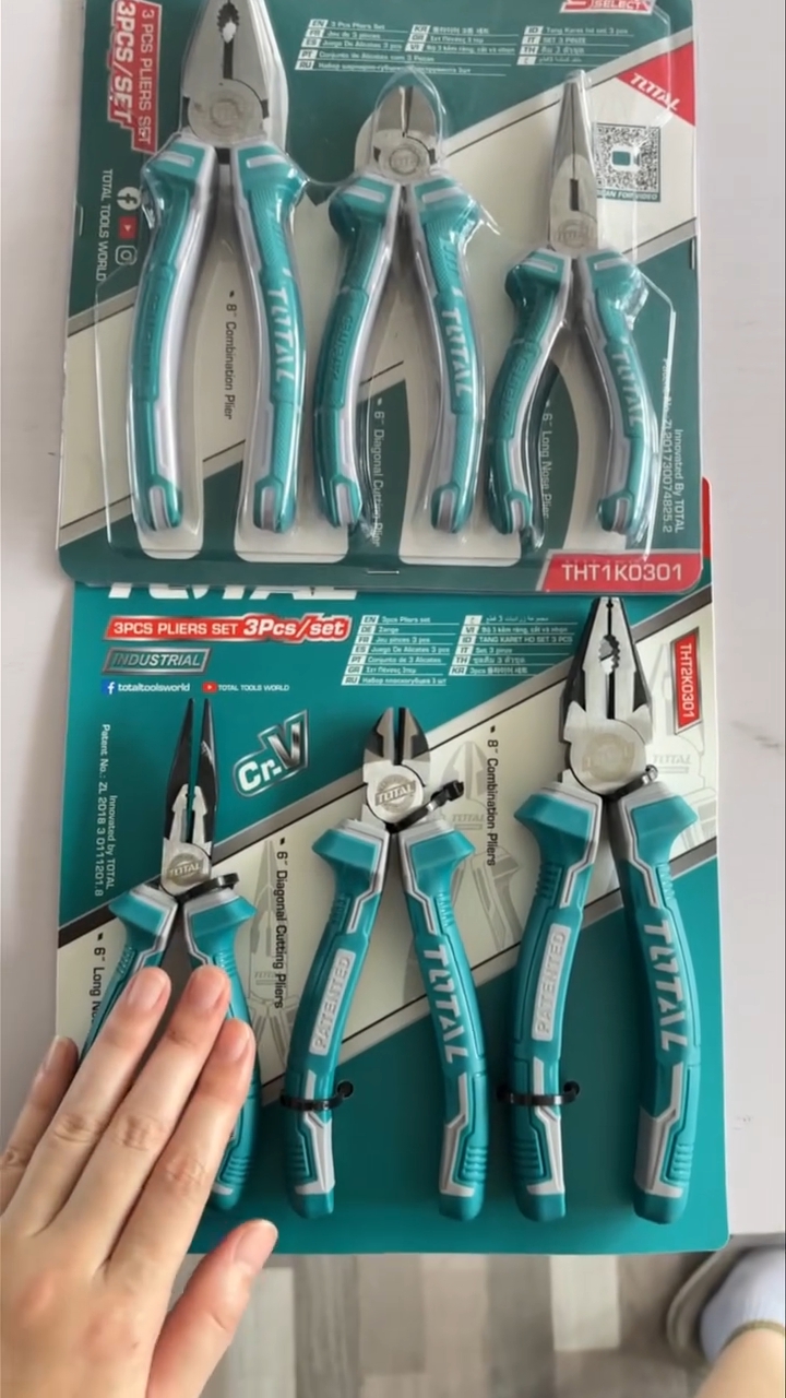 คีม 3 ตัวชุด ยี่ห้อ TOTAL คีมตัดปากเฉียง6นิ้ว คีมปากแหลม6นิ้ว คีมปากจิ้งจก8นิ้ว