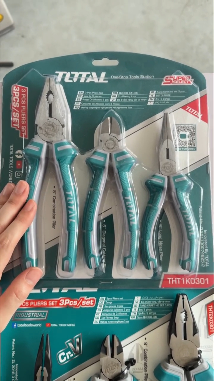 คีม 3 ตัวชุด ยี่ห้อ TOTAL คีมตัดปากเฉียง6นิ้ว คีมปากแหลม6นิ้ว คีมปากจิ้งจก8นิ้ว