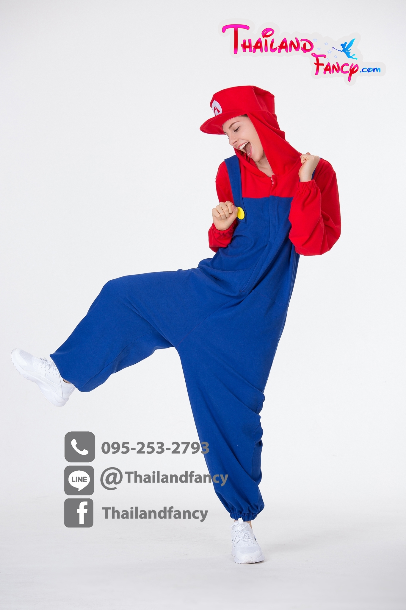 ชุดเช่าแฟนซีผู้หญิง ชุดการ์ตูนมาริโอ้ Cosplay Super Mario ชุดเกมล์ยุค90 ชุดมาริโอ้ผู้ใหญ่ชายหญิงแดงน้ำเงิน แบบมีฮู้ทคลุมผม