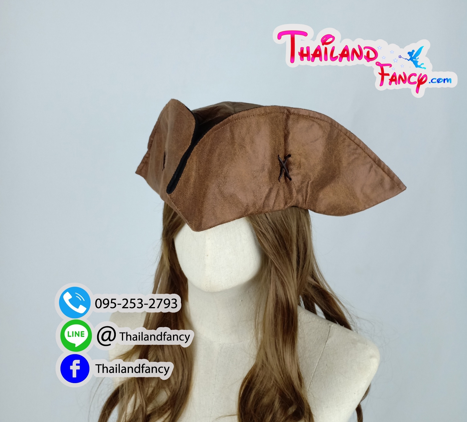 หมวกแฟนซีโจรสลัด หมวกโจรสลัดแจ๊คสแปร์โรว์ Pirate of the Caribbean หมวกหนังเทียมโจรสลัด กัปตันแจ๊ค