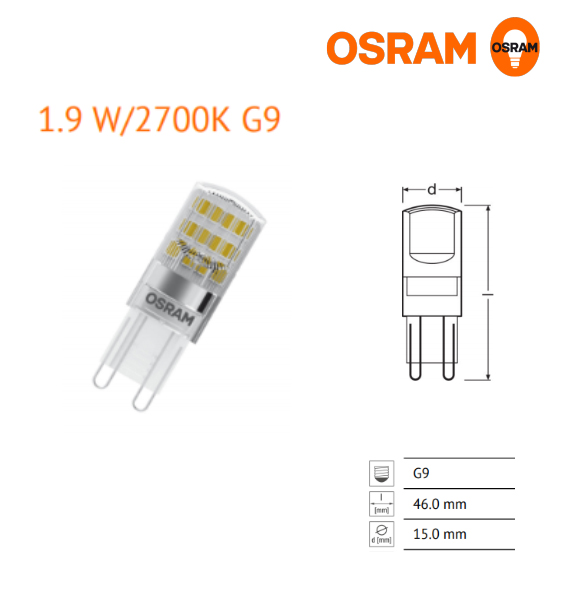 หลอด LED Capsule 1.9 W 2700K G9 OSRAM