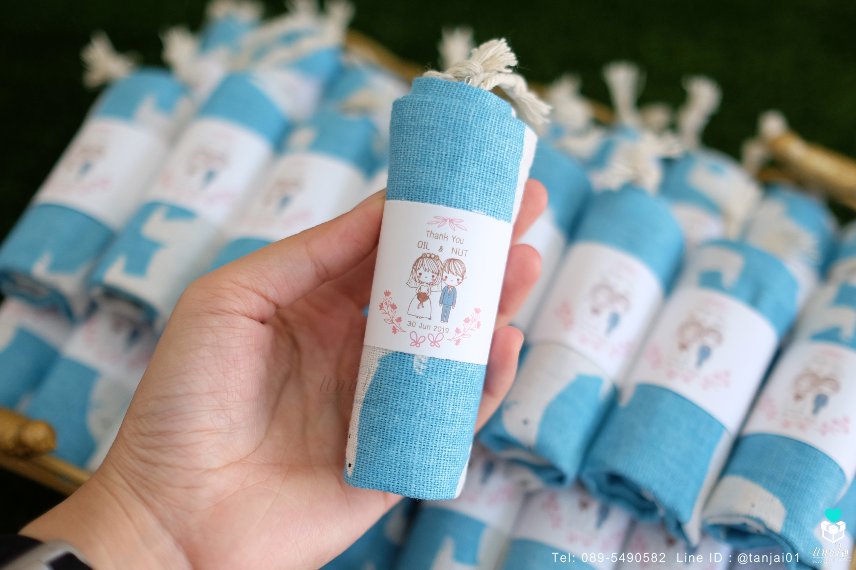 ของชำร่วยงานแต่ง กระเป๋าผ้าพิมพ์ลายน่ารัก ขนาด 20x25cm พร้อมสายคาดป้ายชื่อฟรี