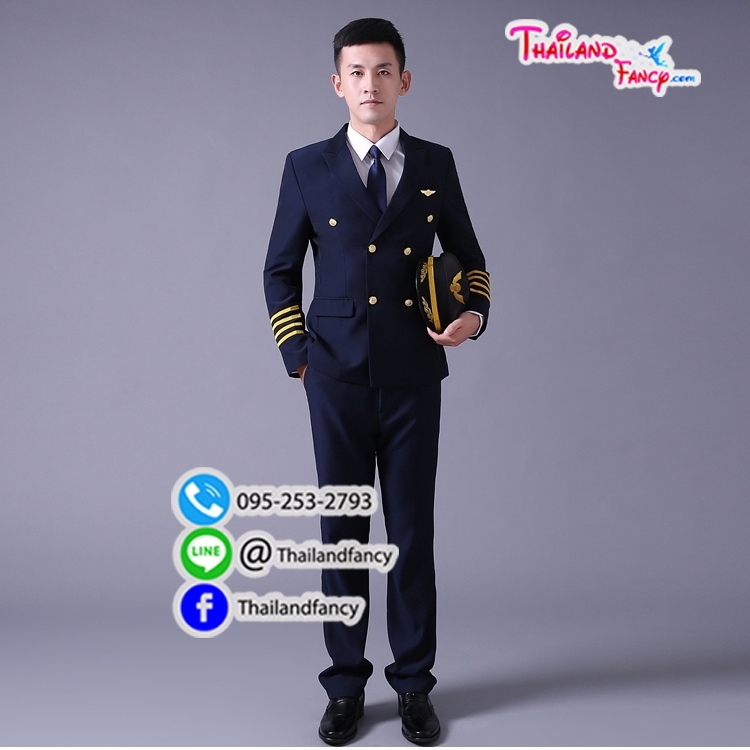 ชุดเช่าแฟนซีผู้ชาย ชุดเช่าสจ๊วต ชุดนักบินแฟนซี ชุดกัปตันเครื่องบิน ชุดสายการบิน ชุดแอร์ผู้ชาย ชุดเช่าสูทนักบินผู้ใหญ่สีกรมท่า พร้อมหมวก
