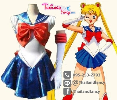ชุดแฟนซี Cosplay Sailor Moon ชุดการ์ตูน ชุดเซเลอร์มูน น้ำเงินโบว์แดง พร้อมถุงมือ