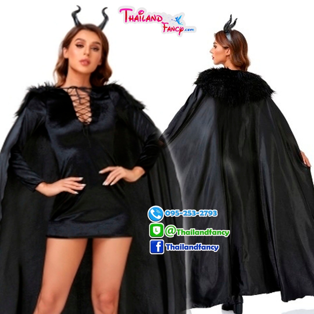 ชุดแฟนซีมีเขา ชุดคอสเพลย์แม่มด ชุดซอมบี้ผู้หญิง ชุดฮาโลวีน Maleficent Costume ชุดเดวิลเขาดำ ชุดปีศาจสาว แม่มดมาเลฟิเซ้นท์พร้อมเขา