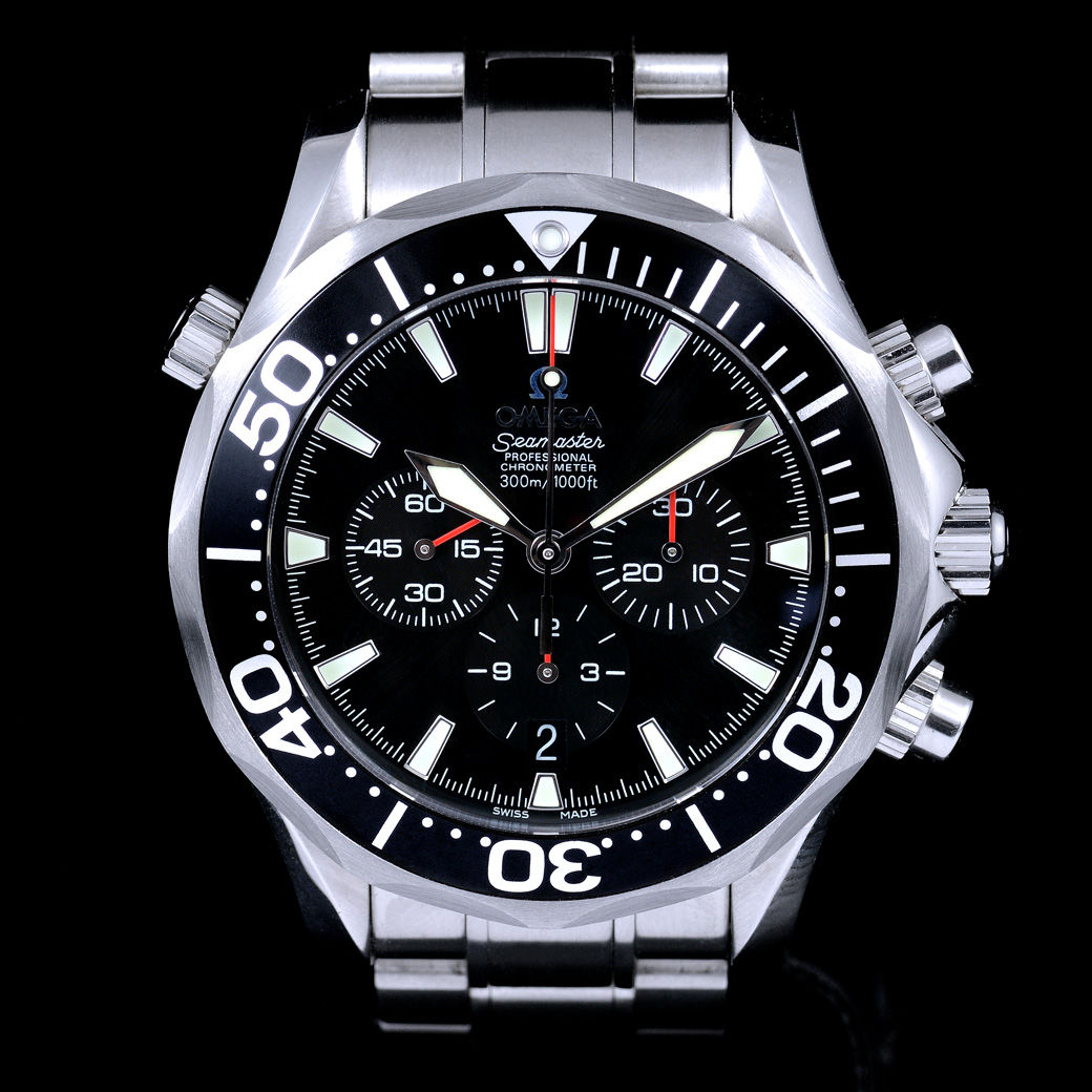 Omega Seamaster Professional Diver 300M Chronograph 2594.52.00 หน้าปัดสีดำ สายเหล็กแท้ มีกล่อง+ใบ นาฬิกาปี2009 Automatic ขนาด 42 mm