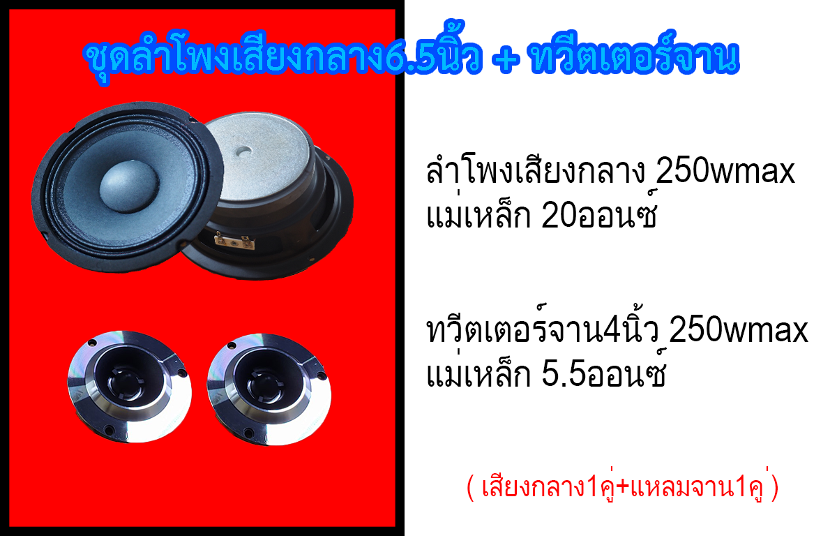 ชุดลำโพงเสียงกลาง 6.5นิ้ว + ทวีตเตอร์จาน