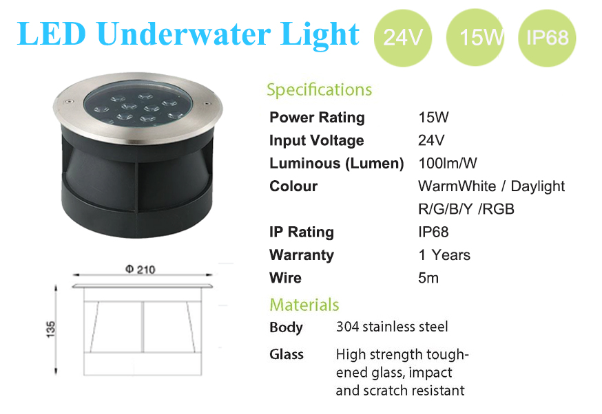 โคมไฟใต้น้ำ Underwater Light 12V 3W,6W,9W /24V 15W