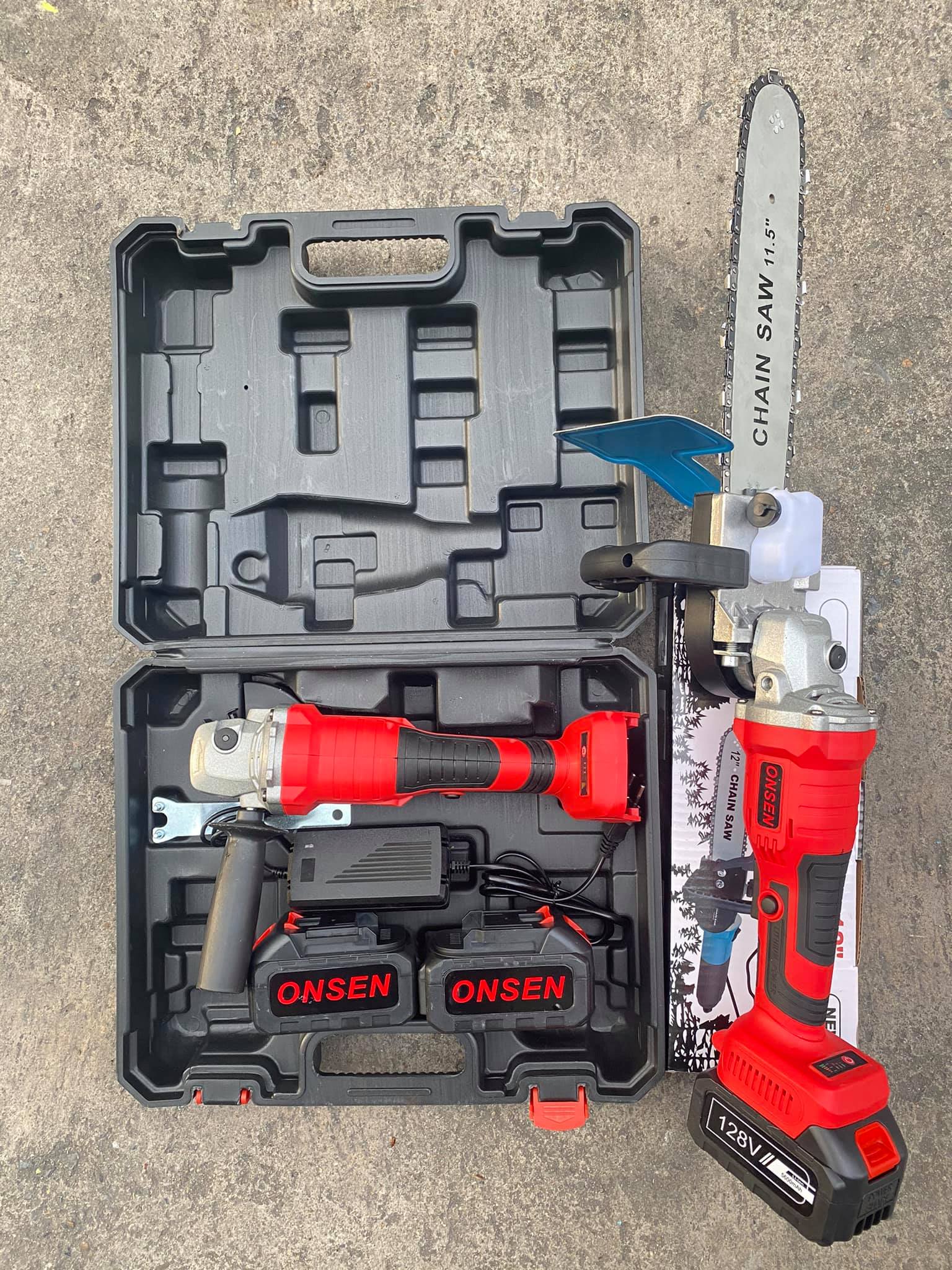 เจียไร้สาย ยี่ห้อ ONSEN 128V แถมแบต 2 ก้อน ➕แถมหัวบาร์โซ่ต่อเจีย 11.5”