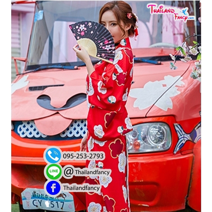 ชุดเช่าแฟนซีผู้หญิง ชุดยูกะตะญี่ปุ่น Anime Cosplay ชุดแฟนซีการ์ตูนอะนิเมะ ชุดกิโมโนญี่ปุ่นผู้หญิงสีแดงลายดอกไม้