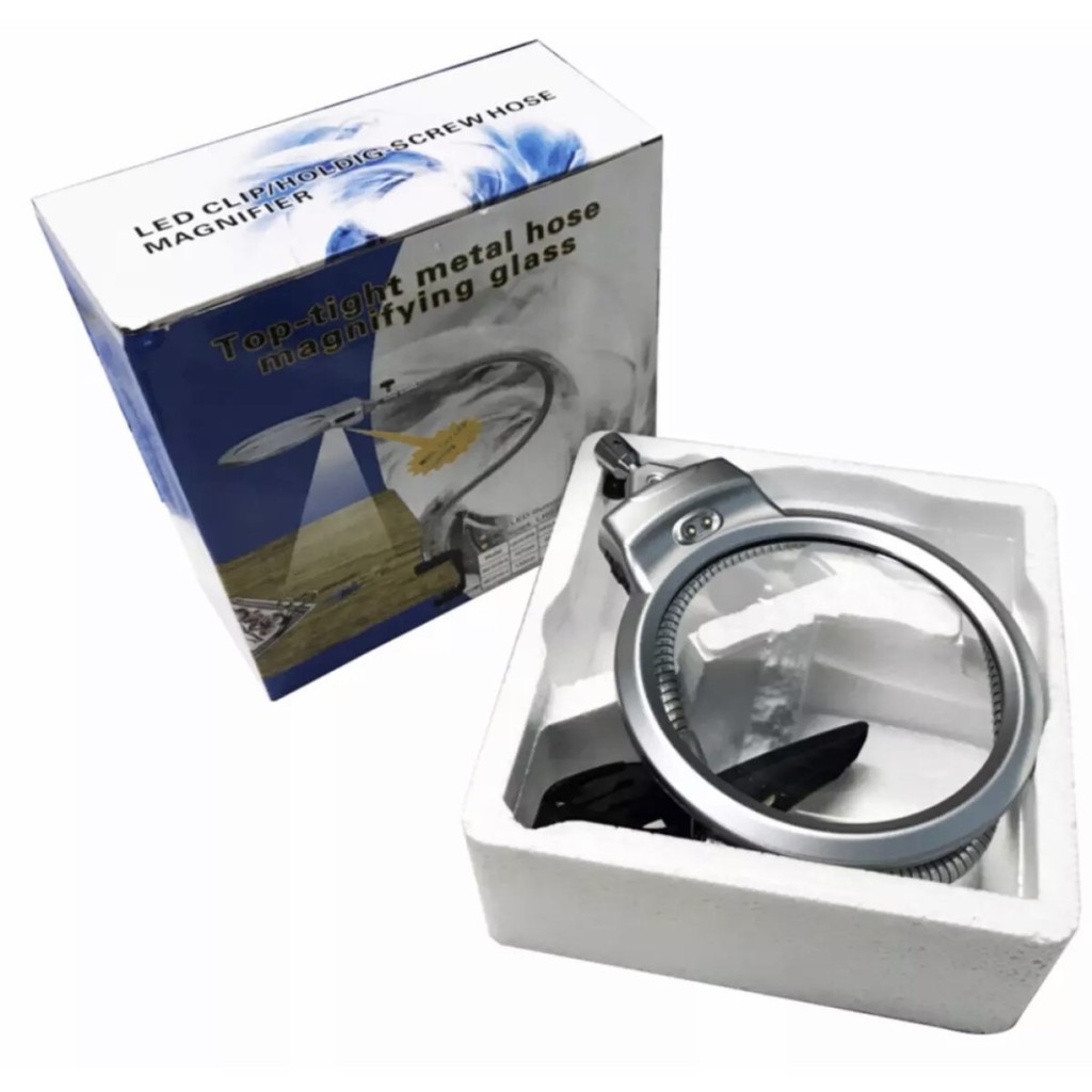 แว่นขยายหนีบโต๊ะขนาดเล็ก กำลังขยาย 2 เท่า พร้อมไฟLED2 หลอดสำหรับส่องสว่าง Magnifying Lamp 2x 5x