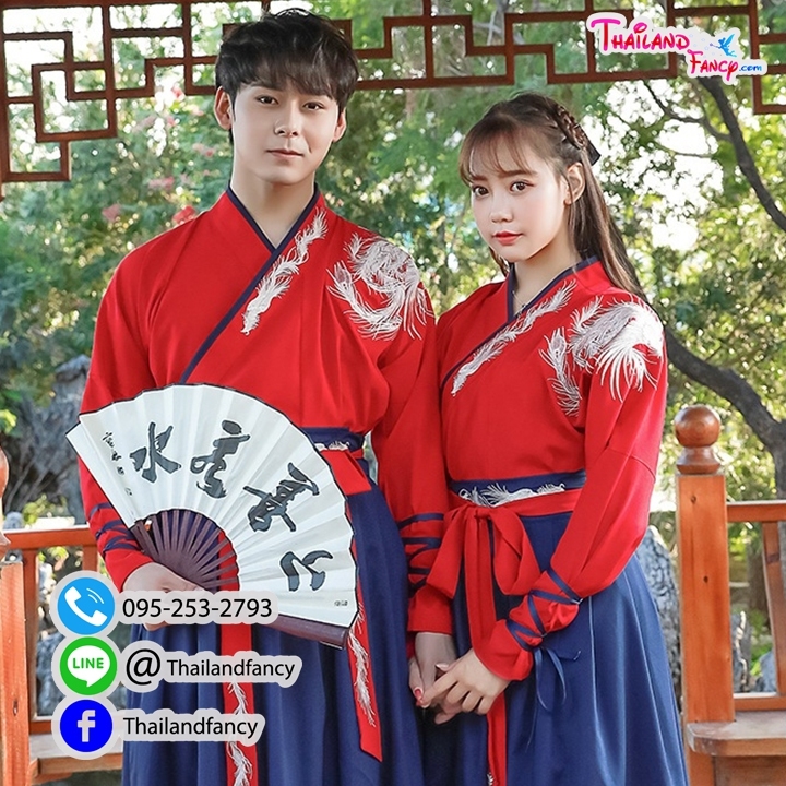 ชุดเช่าแฟนซีผู้ชาย เช่าชุดจอมยุทธ์จีนชาย ชุดแฟนซีนานาชาติ ชุดจีนโบราณ ชุดเจ้ายุทธจักร ชุดจีนกำลังภายในผู้ชาย ชุดเช่าจอมยุทธชุดสีแดงกระโปรงน้ำเงินกรมท่า