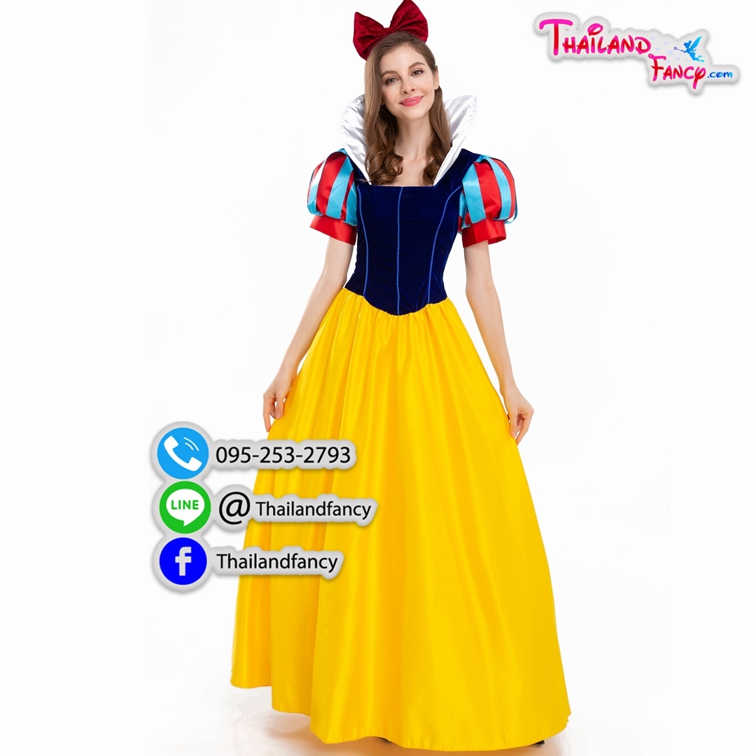 ชุดแฟนซีผู้หญิงสำหรับเช่า ชุดเจ้าหญิง ชุดการ์ตูนดิสนีย์ Snow White Cosplay ชุดเช่าเจ้าหญิงสโนว์ไวท์รุ่นยาวมีผ้าคลุมหนังถอดได้