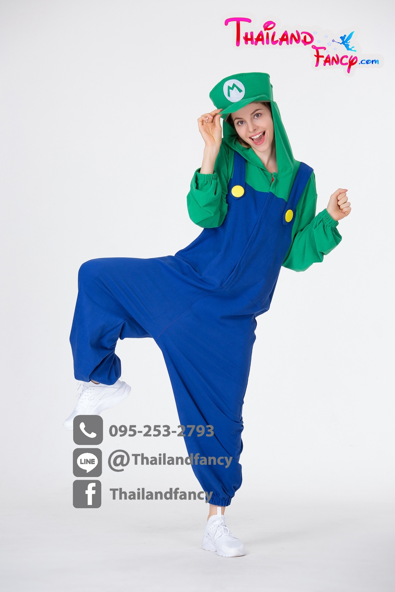 ชุดเช่าแฟนซีผู้หญิง Cosplay Super Mario ชุดมาริโอ้และผองเพื่อน ชุดการ์ตูนหลุยส์ผู้ใหญ่ชายหญิงสีเขียส-น้ำเงิน แบบมีฮู้ดคลุมผม