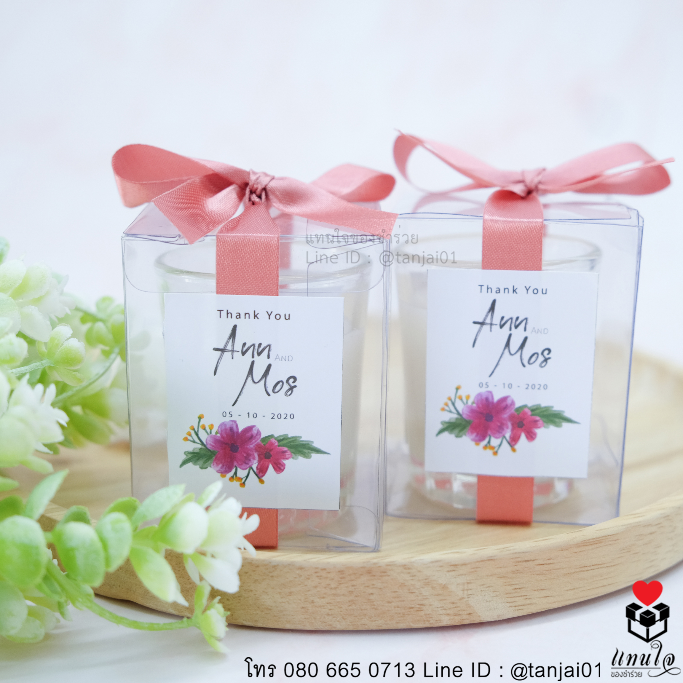 ของชำร่วยงานแต่ง ของแจกงานแต่ง ของชำร่วยราคาถูก ของชำร่วยเทียนหอมในแก้ว แพ็คเกจกล่องสี่เหลี่ยมใส ป้ายใหม่ 01