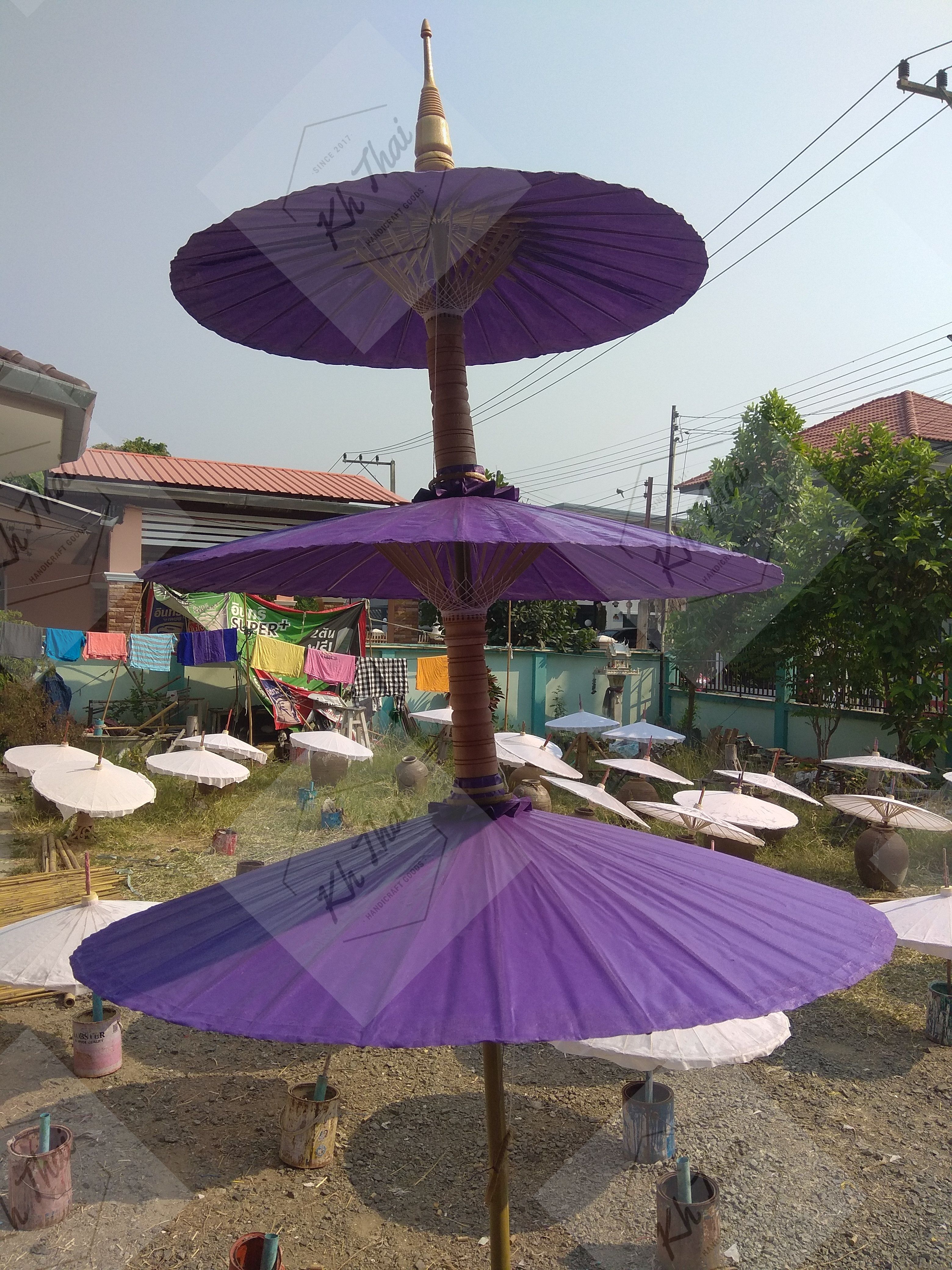 ร่มชั้นผ้าน้ำมัน สีม่วง ขนาด 12 14 17 ตามลำดับ พร้อมขาตั้ง ใช้งานได้ทันที