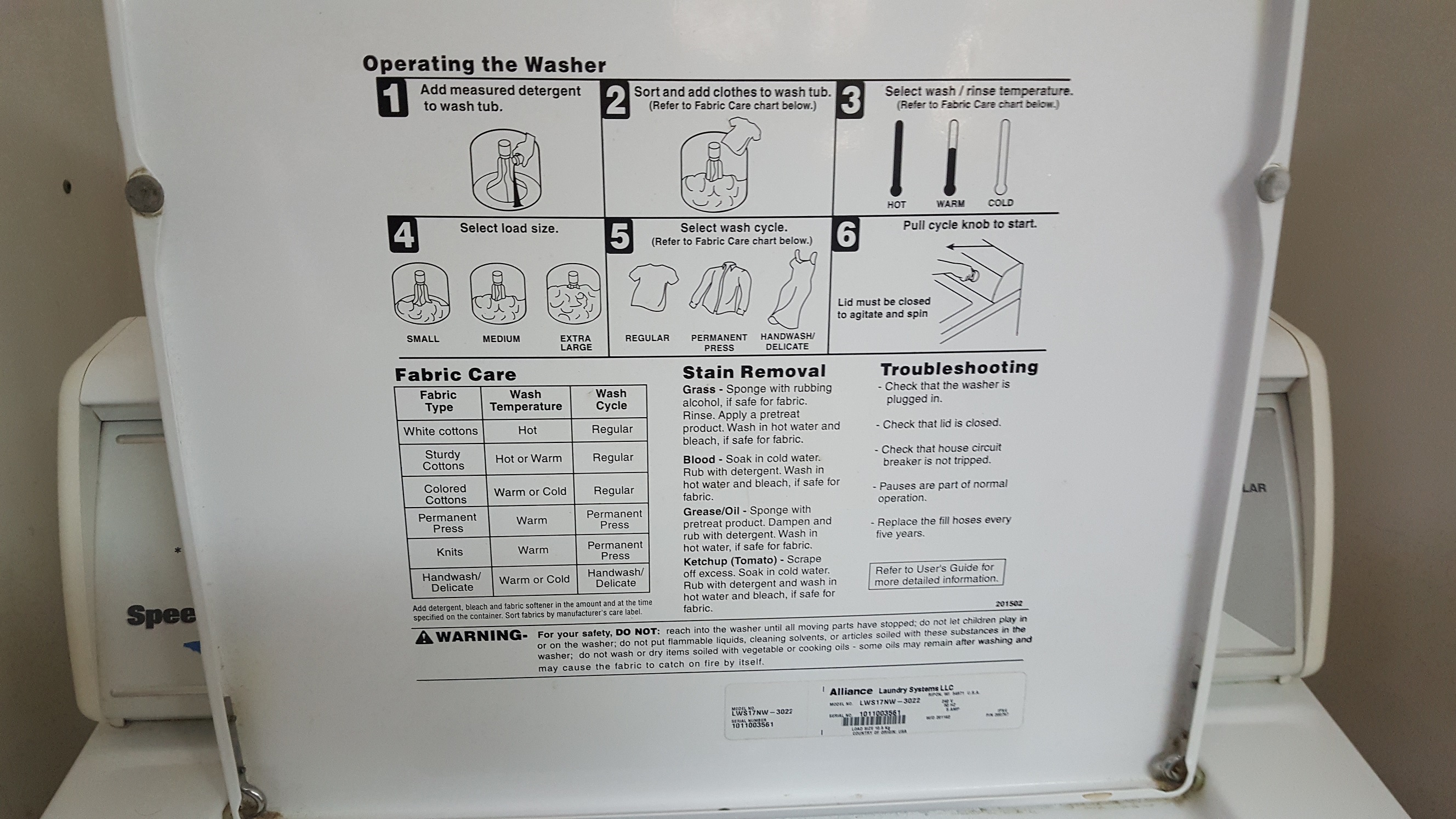 ซ่อมเครื่องซักผ้า ยี่ห้อ SPEED QUEEN รุ่น LWS17NW-3022 อาการตั้งเวลาซักไม่ได้