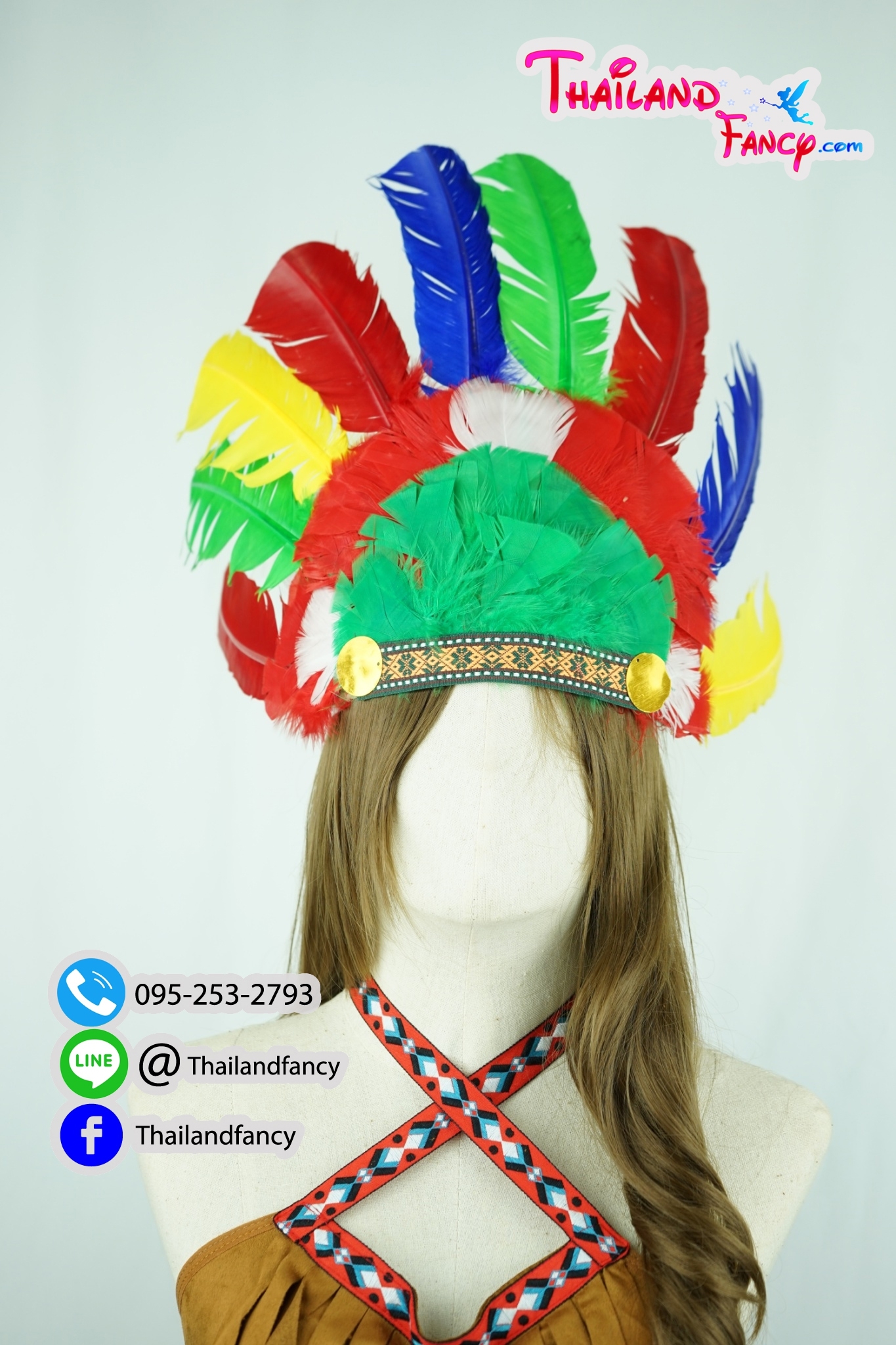 อุปกรณืแฟนซี หัวขนนกแฟนซี หัวอินเดียแดงแฟนซี หัวชนเผ่าขนนก คาดหัวอินเดียแดง หัวโบฮีเมี่ยน หมวกอินเดียแดงขนนกสีรุ้ง
