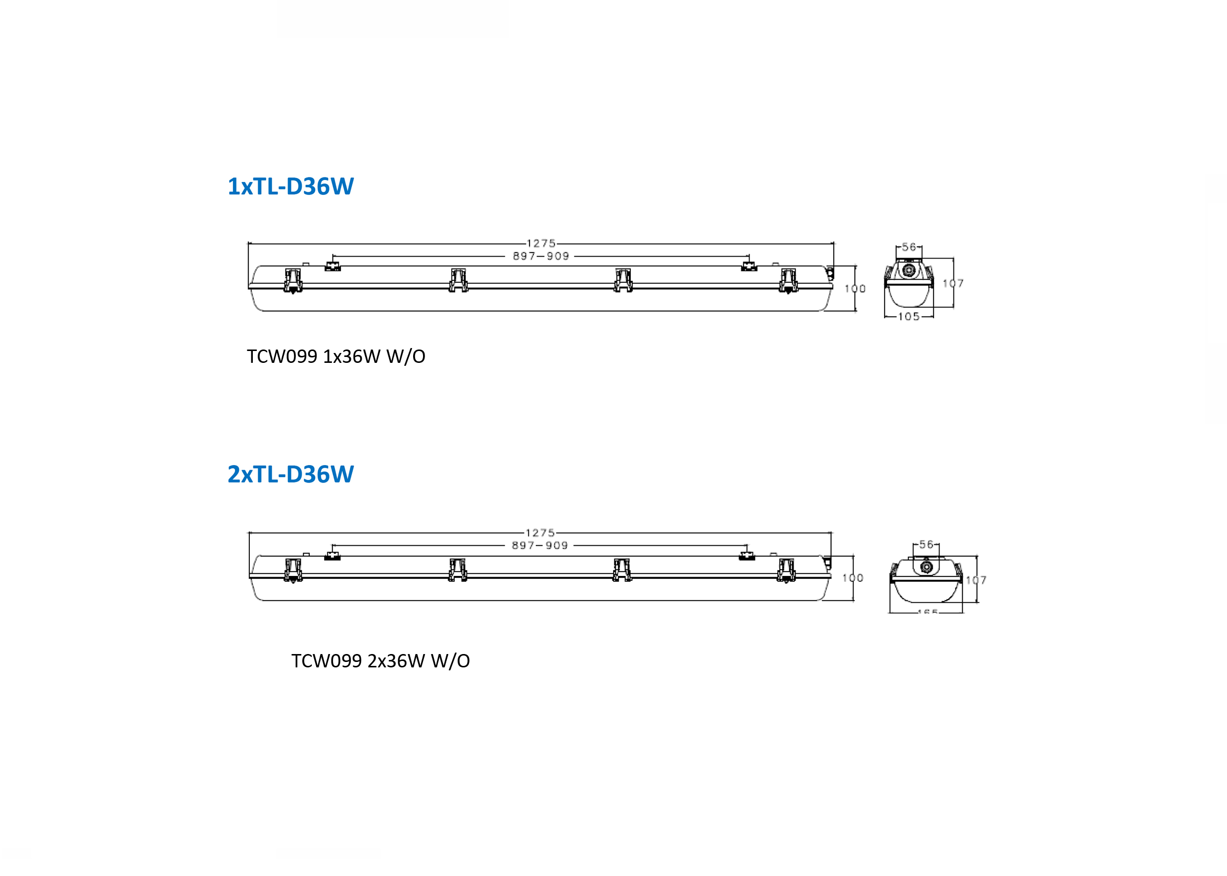 โคมกันน้ำกันฝุ่น TCW099 (1x36W,2x36W) PHILIPS