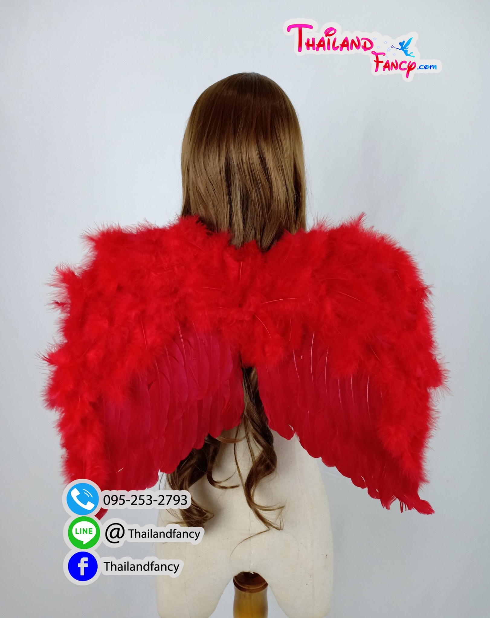 อุปกรณ์คริสต์มาส อุปกรณืแฟนซี Accessories Christmas Party ปีกนางฟ้าแฟนซี ปีกขนนกวาเลนไทน์ ปีกนางฟ้าขนนกสีแดงทรงตัวเอ็ม(M)