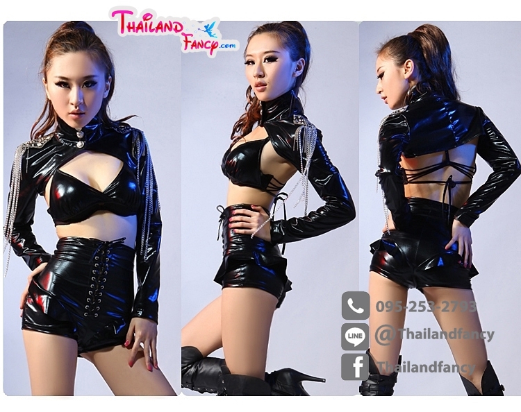 ชุดพริ้ตตี้ Cosplay ชุดวงเกิร์ลกรุ๊ป ชุดแดนเซอร์ ชุดวงเกาหลี ชุดวงราเนีย Rania ชุดหนังเทียมสีดำ กางเกงเอวสูง