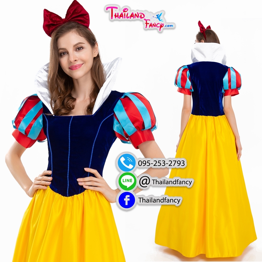 ชุดแฟนซีผู้หญิงสำหรับเช่า ชุดเจ้าหญิง ชุดการ์ตูนดิสนีย์ Snow White Cosplay ชุดเช่าเจ้าหญิงสโนว์ไวท์รุ่นยาวมีผ้าคลุมหนังถอดได้