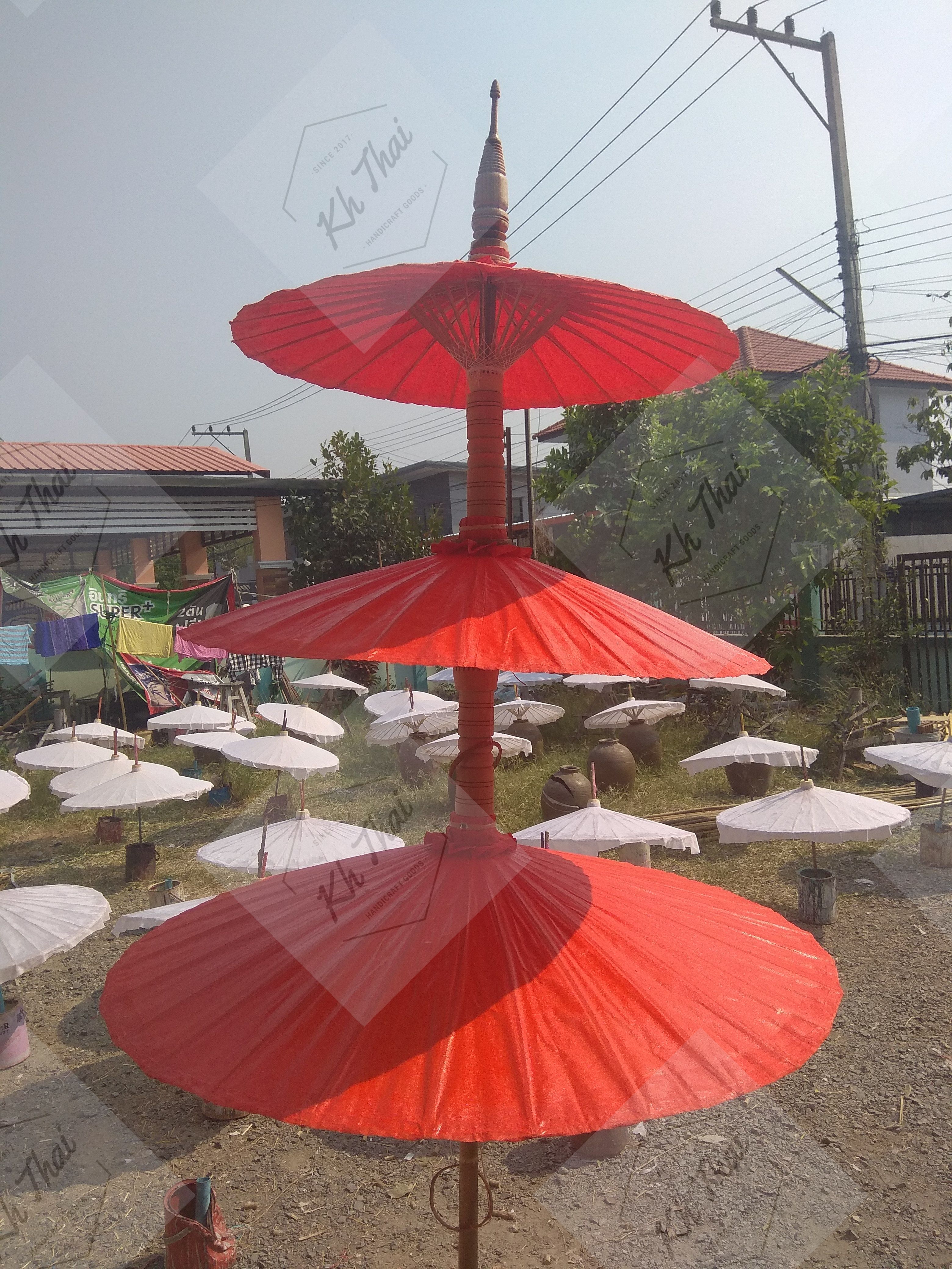 ร่มชั้นผ้าน้ำมัน สีส้ม ขนาด 12 14 17 ตามลำดับ พร้อมขาตั้ง ใช้งานได้ทันที