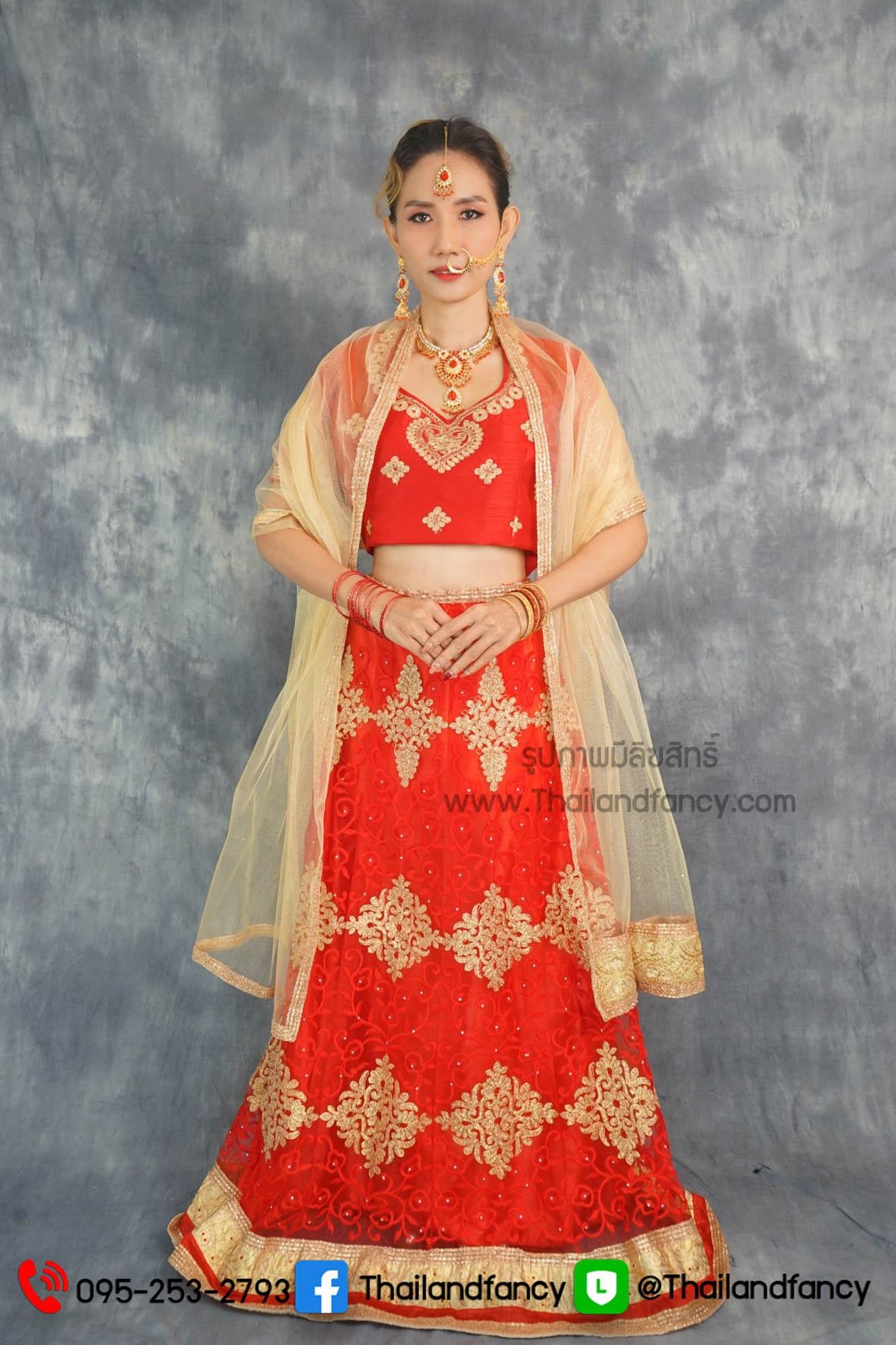 ชุดแฟนซีผู้หญิงสำหรับเช่า ชุดแขกอินเดียแฟนซี เช่าชุดภารตะผู้หญิง เช่าชุดส่าหรีแขกผู้หญิง เช่าชุดแขกหญิง ชุดแขกคังคุไบ ชุดเช่านานาชาติ ชุดแขกอินเดียผู้หญิงสีแดง-ทอง
