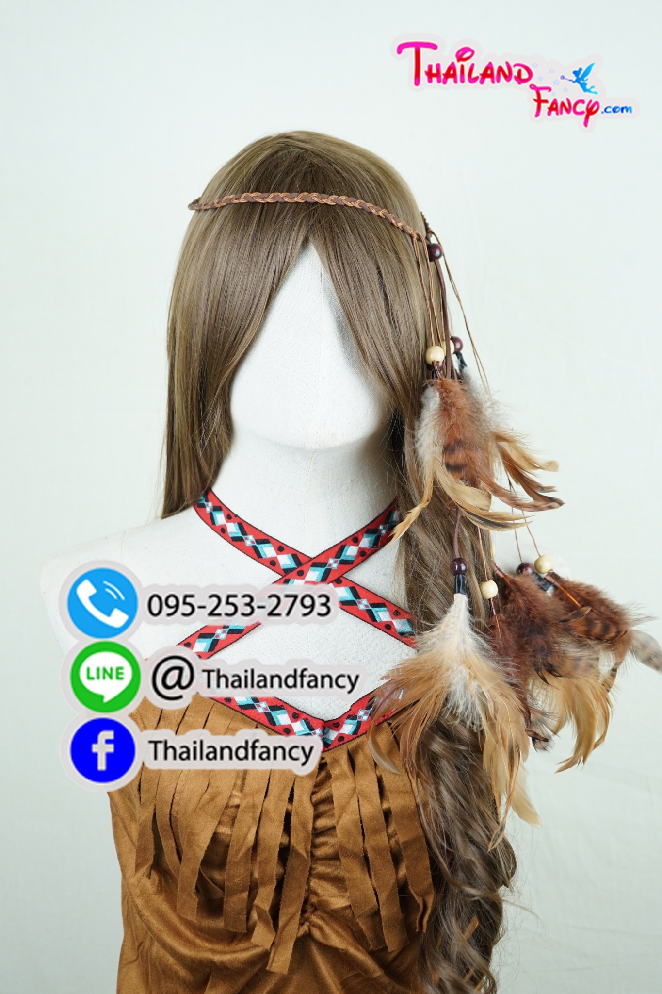 อุปกรณืแฟนซี หัวขนนกแฟนซี สายคาดหัวขนนกอินเดียแดง หัวชนเผ่าแฟนซี คาดผมอินเดียแดง หัวขนนกโบฮีเมี่ยน สายคาดผมอินเดียแดงขนนกสีน้ำตาล