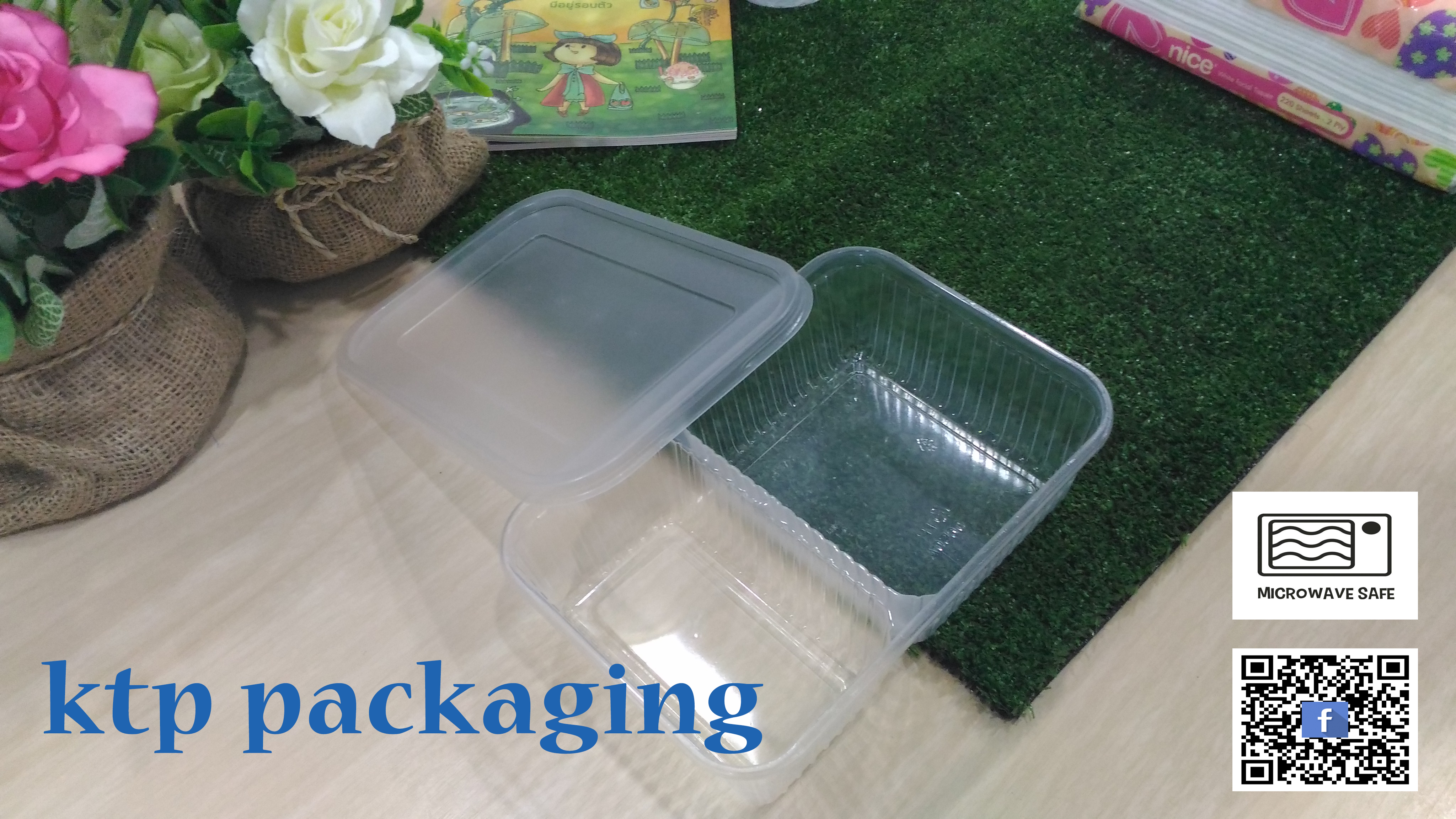 กล่องข้าวพลาสติก พร้อมฝา แบบ 2 ช่อง สีใส ขนาด 650 ml. (P0024)