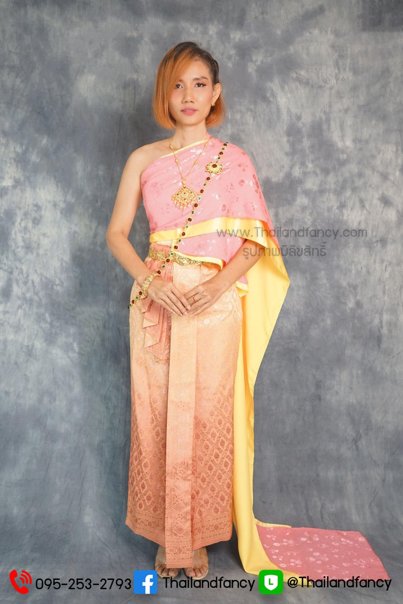 ชุดไทยการะเกด ชุดไทยสมัยสุโขทัย ชุดไทยอุ่นไอรัก ชุดไทยร่วมสมัย ชุดไทยโบราณ ชุดไทยสไบออเจ้า ชุดสไบทอลายสีโอรสกับผ้าถุงยกหน้านางไล่เฉดสี