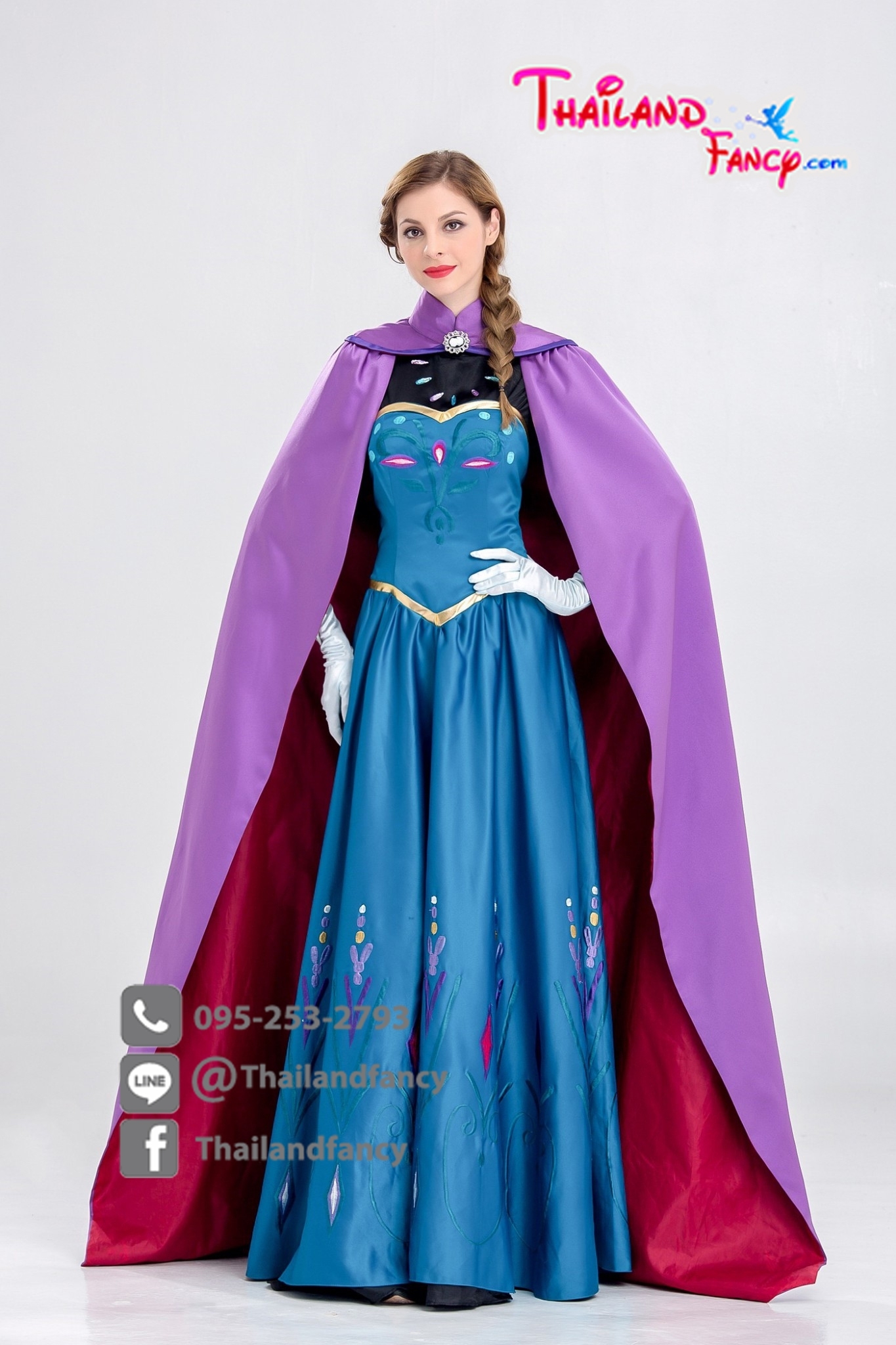 ชุดแฟนซีผู้หญิงสำหรับเช่า ชุดเจ้าหญิงดิสนีย์ ชุดการ์ตูนโฟรเซ่น เจ้าหญิงอันนา Anna Frozen Cosplay แบบชุดยาวผ้าคลุมม่วง