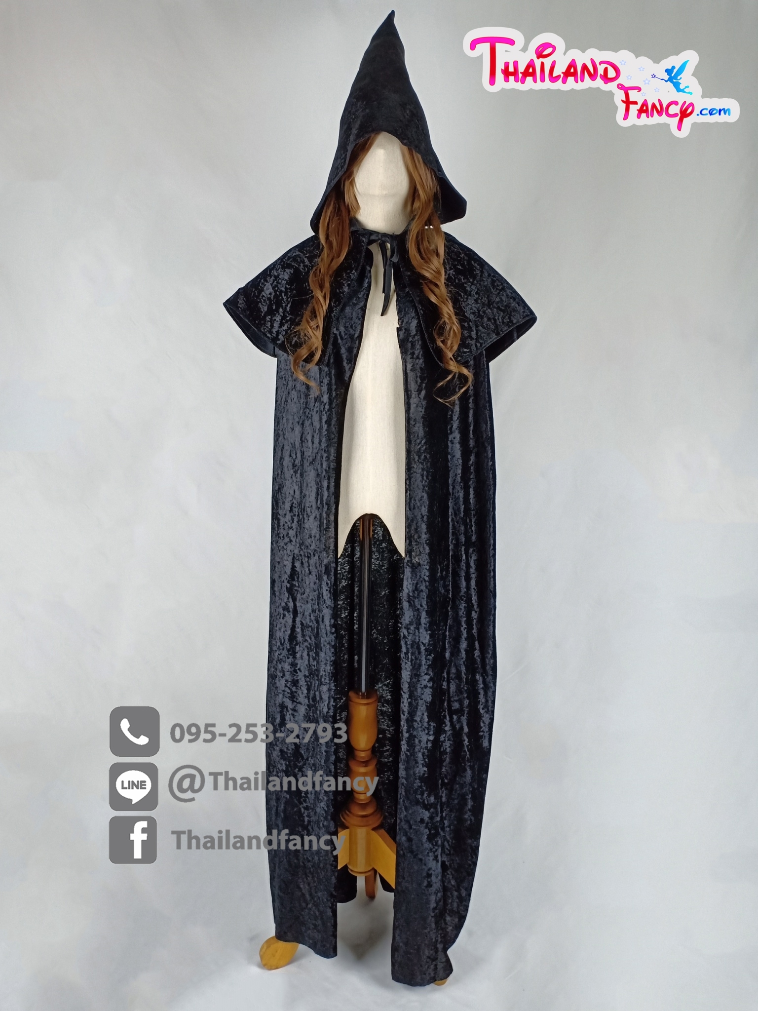 ชุดแฟนซีพ่อมดวิสาด ชุดคลุมจอมเวทย์ ชุดคลุมพ่อมด-แม่มด Halloween Black Hood ผ้าคลุมสีดำหัวฮู้ดกำมะหยี่