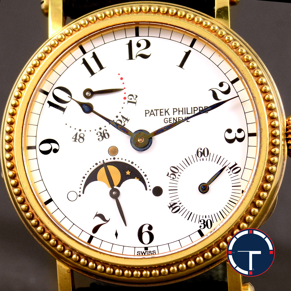 Patek Philippe Power Reserve Moon Complications Ref.5015j หน้ากระเบื้อง ตัวเรือนทอง18k หลังเปลือย ฝาหลังเปิดได้ สายหนังแท้ หัวเข็มขัดแท้ Automatic ขนาด 35 mm