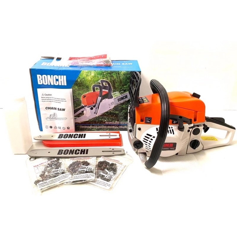 เลื่อยยนต์ Bonchi รุ่นเครื่องใหญ่ โซ่ 3 เส้น และ บาร์ 2 อัน พร้อมอุปกรณ์ครบ