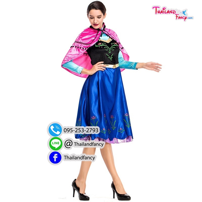 ชุดแฟนซีผู้หญิงสำหรับเช่า ชุดเจ้าหญิงดิสนีย์ ชุดการ์ตูนโฟรเซ่น ชุดน้องสาวเอลซ่า ชุดเจ้าหญิงอันนา Anna Frozen Cosplay ชุดอันนาคอสเพลย์รุ่น3ส่วนผ้าคลุมชมพู