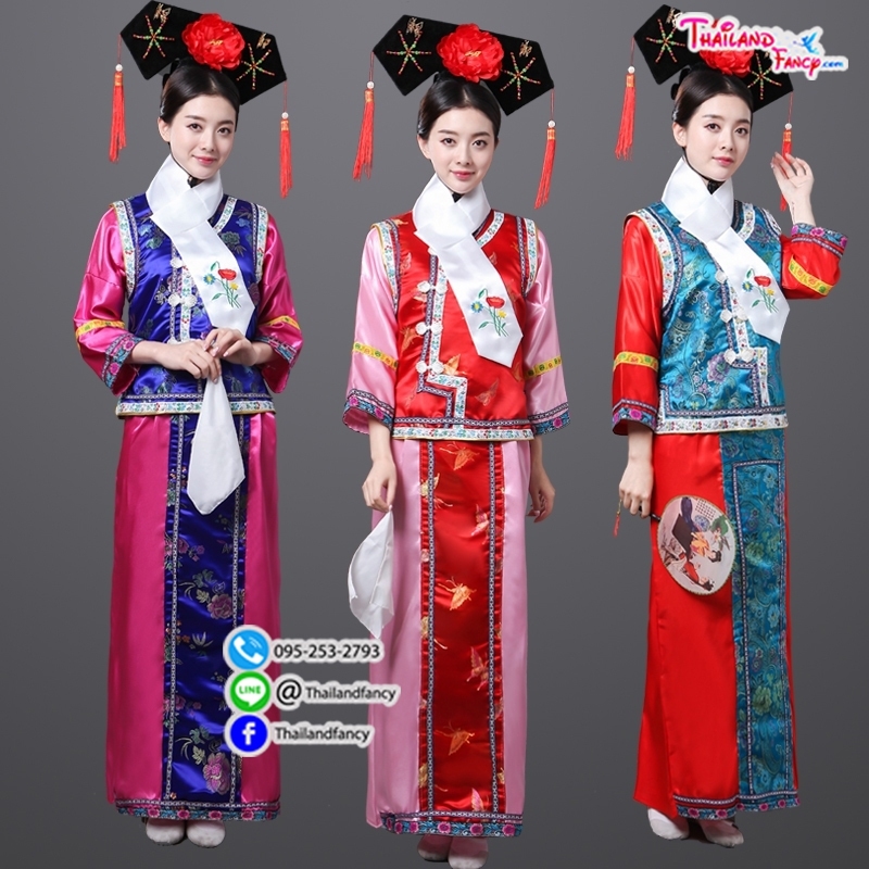ชุดเช่าแฟนซีผู้หญิง ชุดจีนโบราณ ชุดแฟนซีซูสีไทเฮา ชุดคู่ฮ่องเต้ ชุดราชวงศ์หนังจีน เช่าชุดฮองเฮาจีนผู้หญิง สีชมพูกั๊กแดงแต่งลายจีน