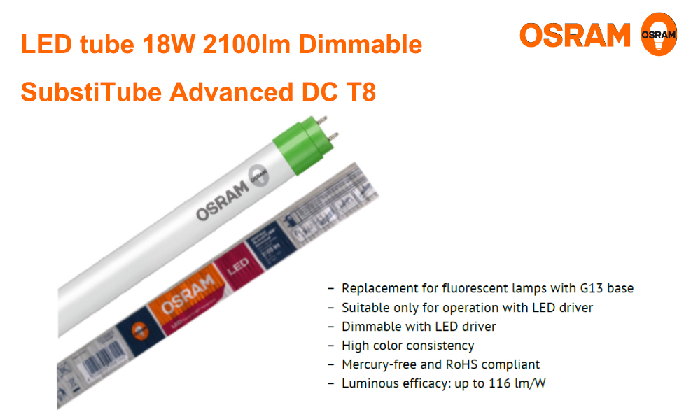 หลอด LED Tube T8 Dimmable(หรี่แสง) 18W 2100lm OSRAM