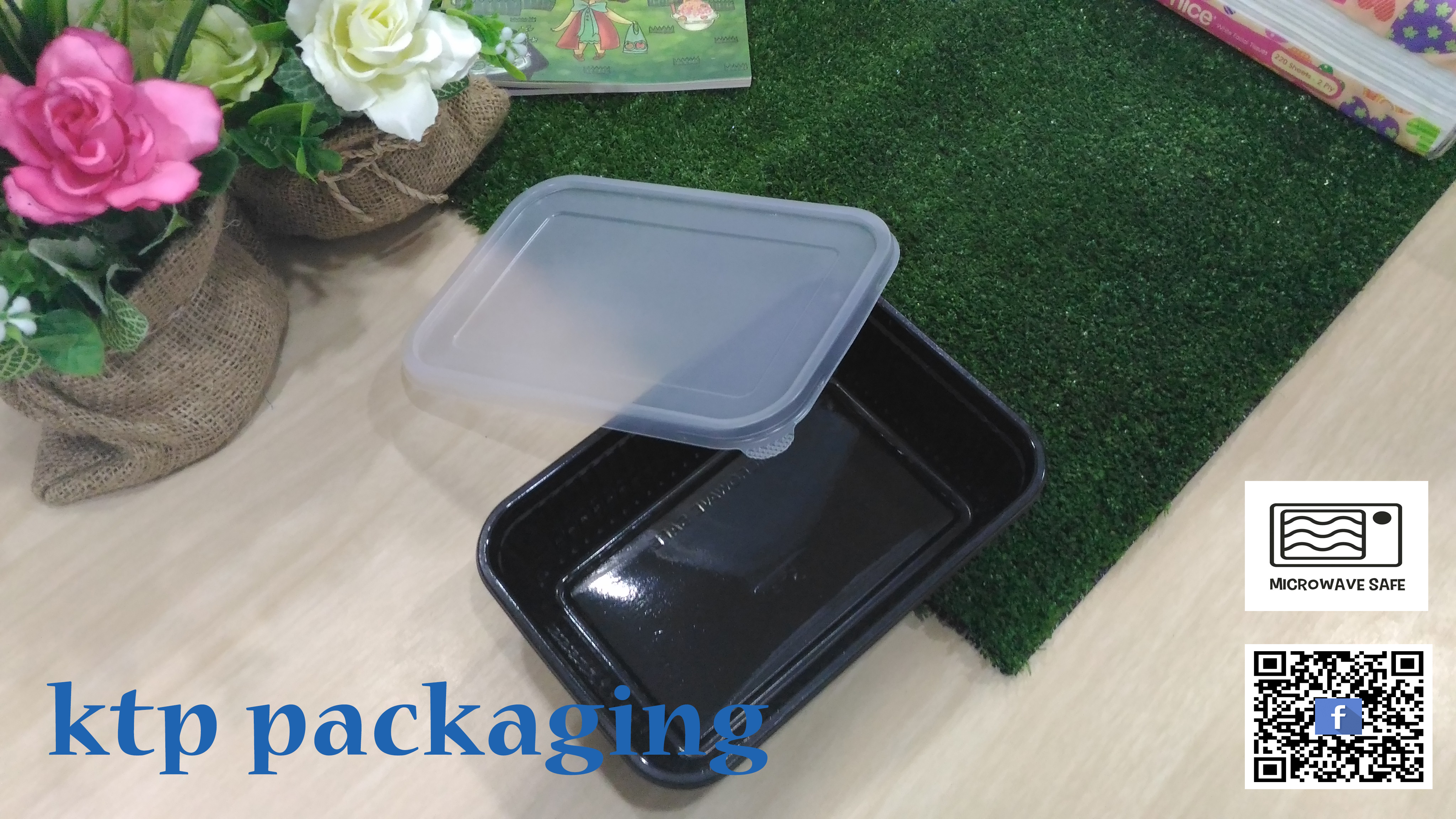 กล่องข้าวพลาสติก พร้อมฝา แบบ 1 ช่อง สีดำ ขนาด 650 ml. (P0023B)