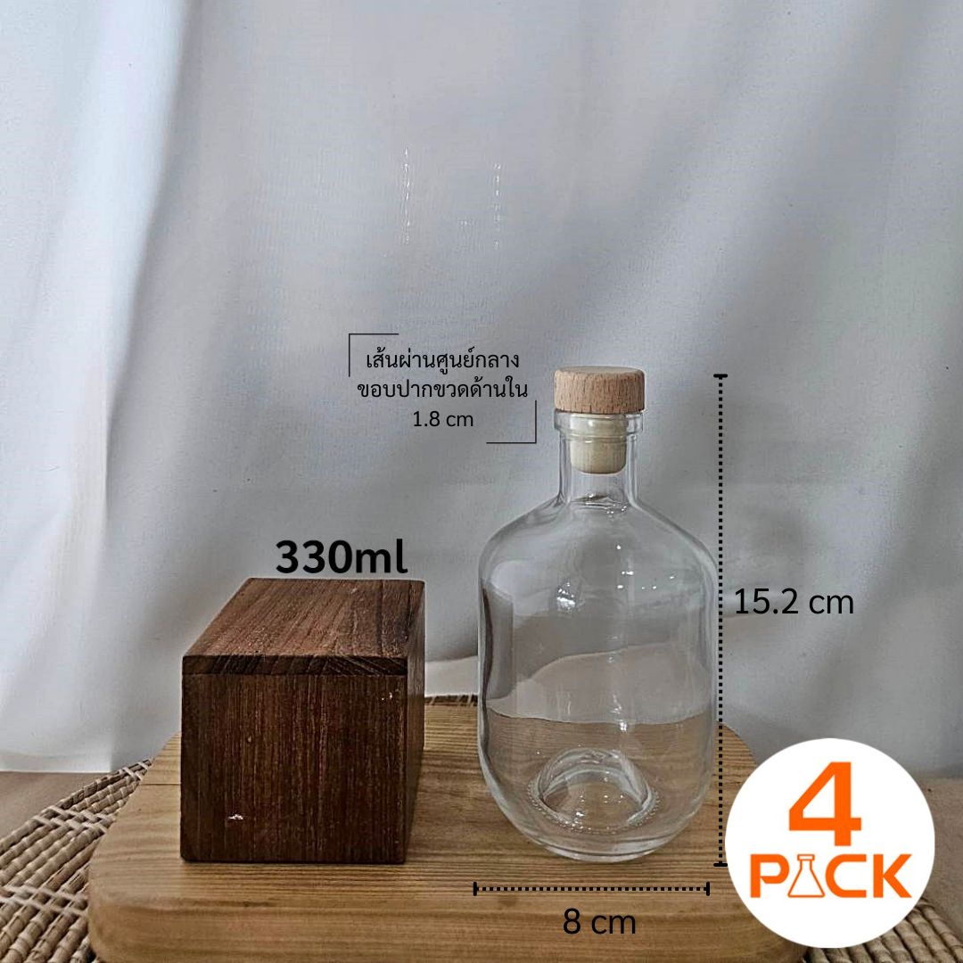 (กล่องละ56ใบ)ขวดแก้ว 330ml รุ่น FAT BOY (แฟตบอย) +ฝาจุกก็อก ไม้/อลูฯ
