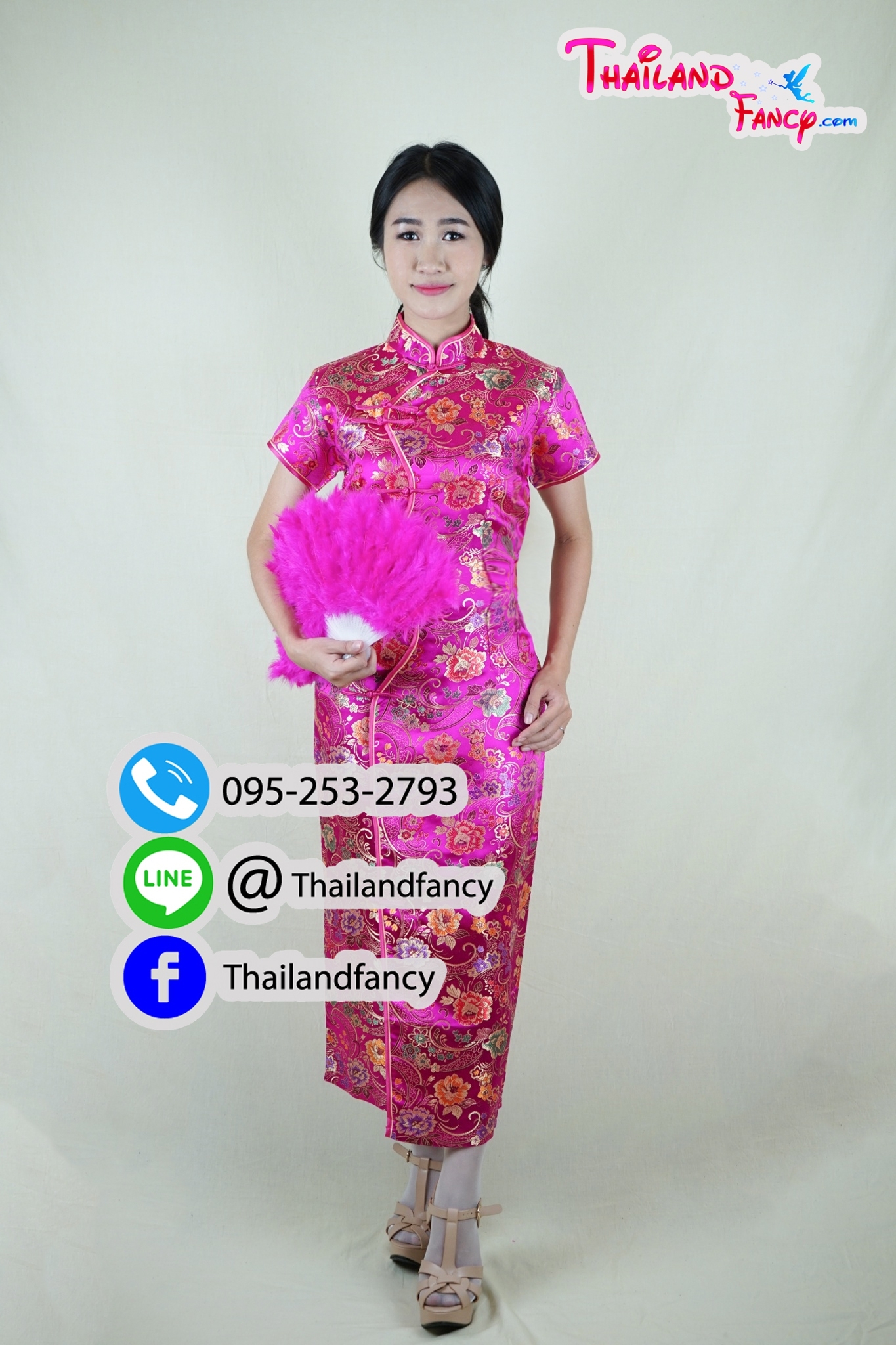 ชุดเช่าแฟนซีผู้หญิง ชุดกี่เพ้าจีน ชุดแฟนซีกี่เพ้าจีน ชุดตรุษจีนผู้หญิง ชุดปาร์ตี้จีน ชุดเช่ากี่เพ้าสีชมพูบานเย็นกระดุมจีน และอีกหลายสี