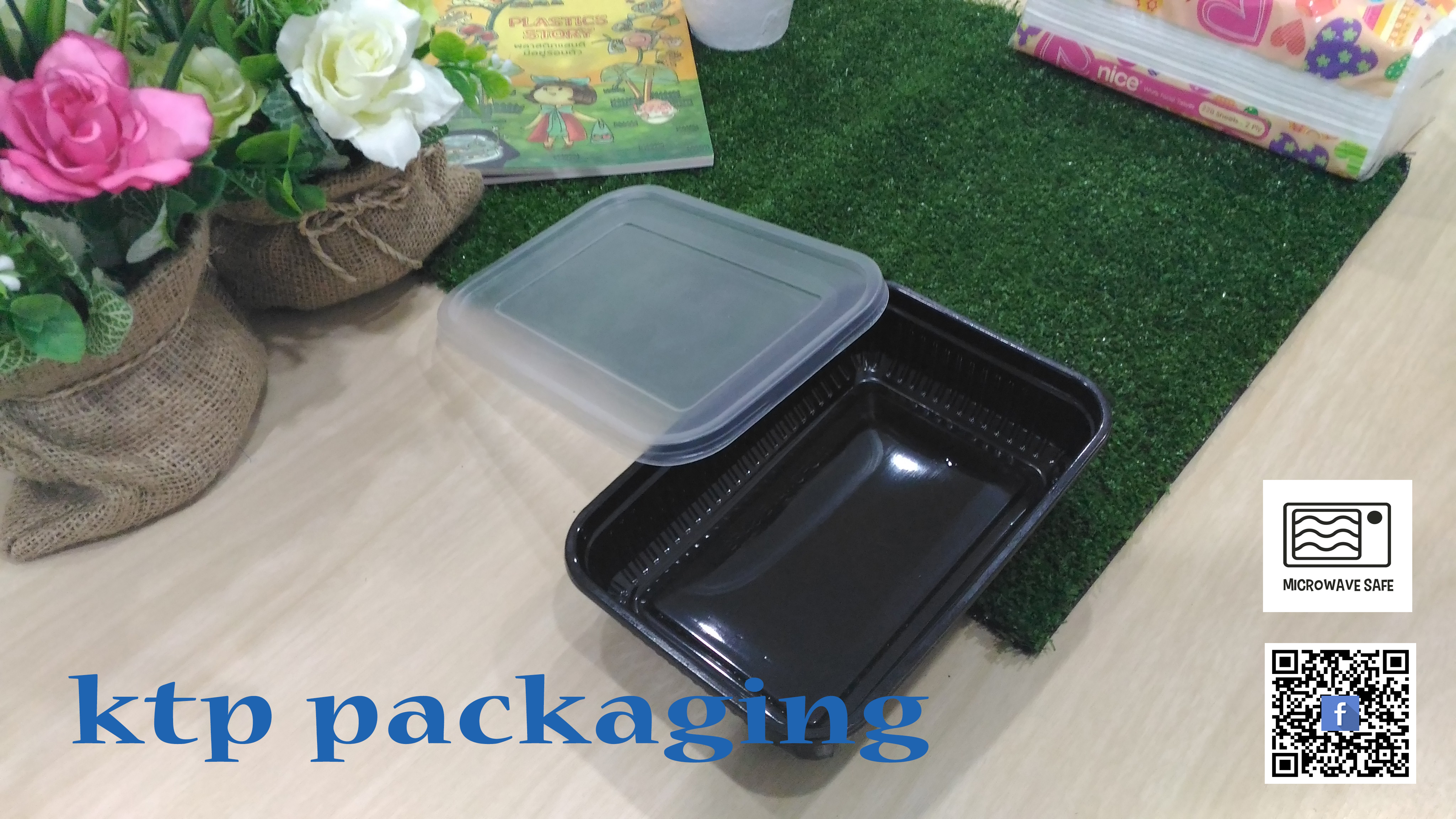 กล่องข้าวพลาสติก พร้อมฝา แบบ 1 ช่อง สีดำ ขนาด 500 ml. (P0021B)