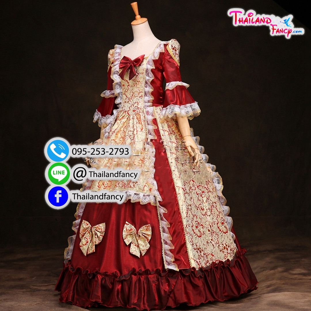 ชุดแฟนซีผู้หญิงสำหรับเช่า ชุดยุควิคตอเรีย ชุดเจ้าหญิงอังกฤษ ชุดหลุยส์ฝรั่งเศส Victoria Cosplay ชุดเช่าเจ้าหญิงฝรั่งเศสยุคเรเนซองค์โกธิคสีแดง