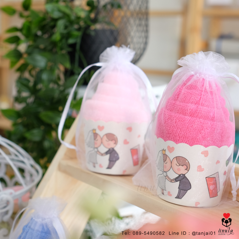 ของชำร่วยงานแต่ง ไอเดียของชำร่วย ผ้านาโนม้วนไอติม ในถุงไหมแก้ว ขนาดผ้าเช็ดผม ของชำร่วยงานมีประโยชน์