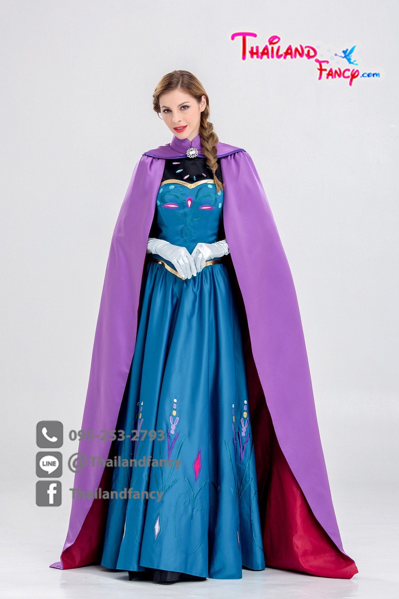 ชุดแฟนซีผู้หญิงสำหรับเช่า ชุดเจ้าหญิงดิสนีย์ ชุดการ์ตูนโฟรเซ่น เจ้าหญิงอันนา Anna Frozen Cosplay แบบชุดยาวผ้าคลุมม่วง