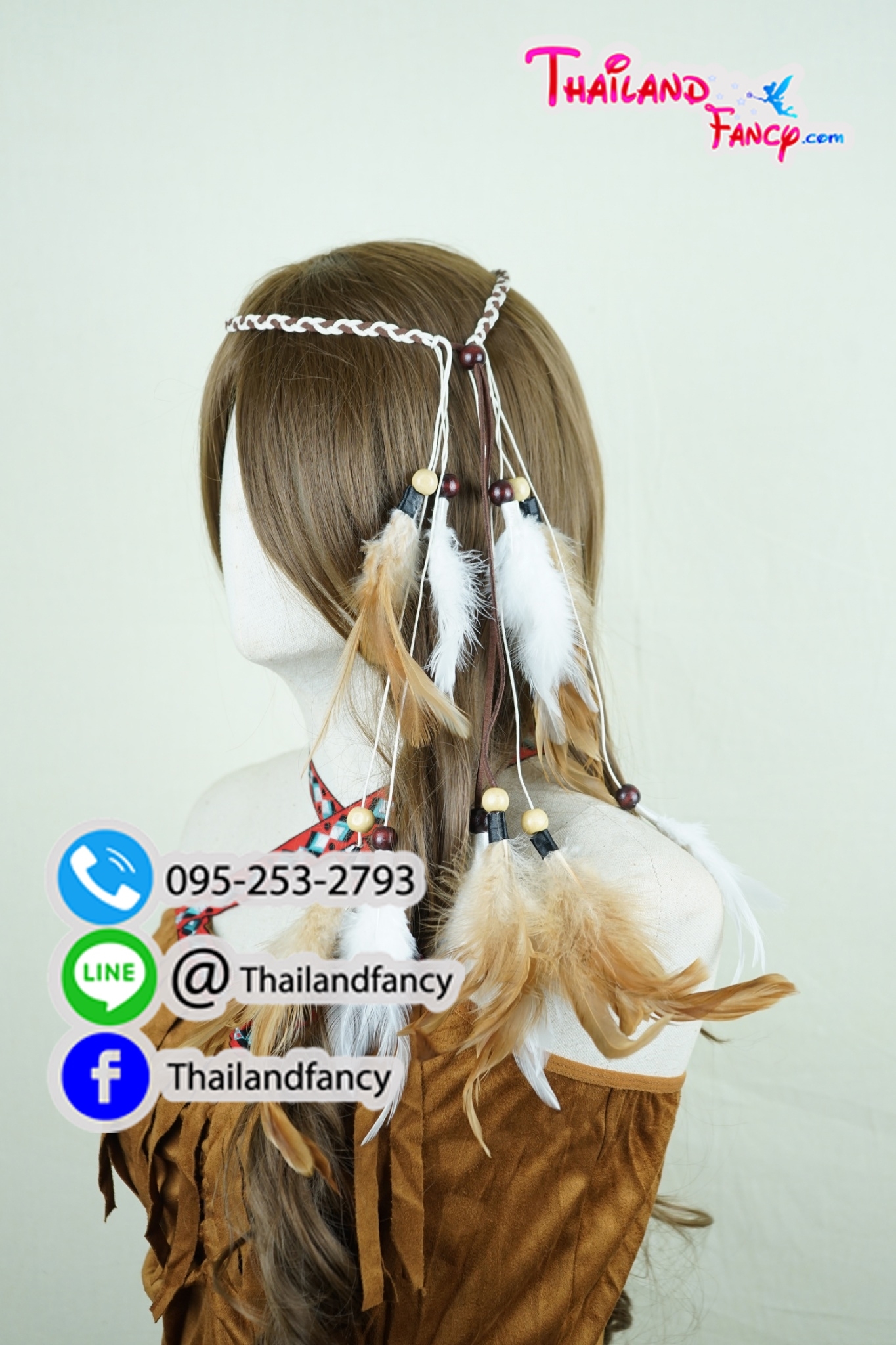 อุปกรณืแฟนซี หัวขนนกแฟนซี สายคาดหัวขนนกอินเดียแดง หัวชนเผ่าแฟนซี คาดผมอินเดียแดง หัวขนนกโบฮีเมี่ยน สายคาดผมอินเดียแดงขนนกสีน้ำตาลสลับขาว